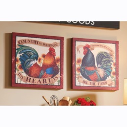 Set of 2 Rooster Kitchen Art, , large