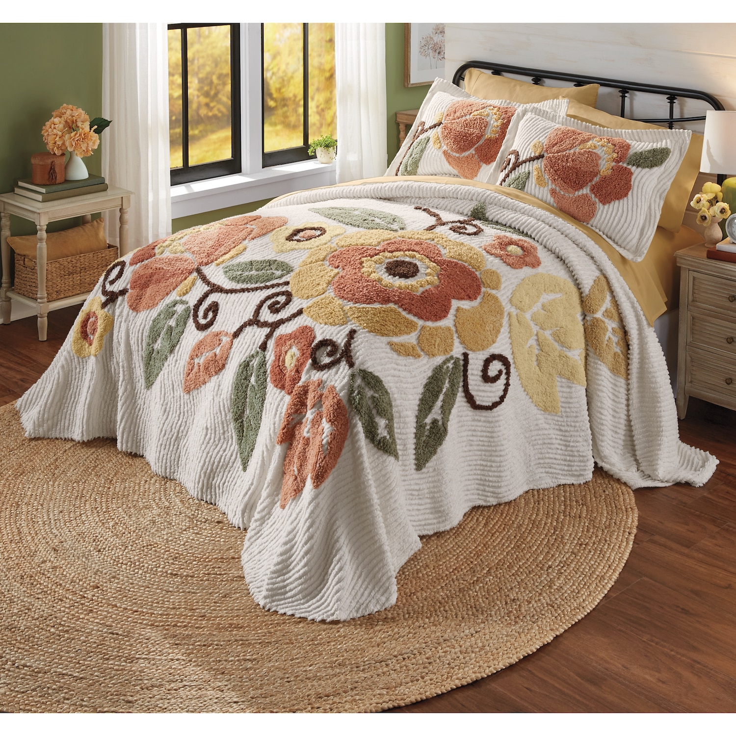 Autumnal Floral Chenille Bedspread Montgomery Ward