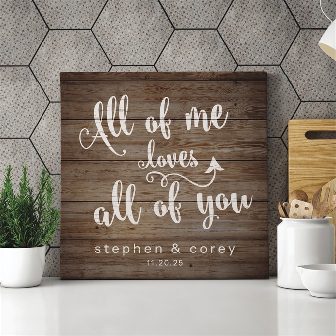 Personalized All of Me Loves You Wall Art, Brown, large