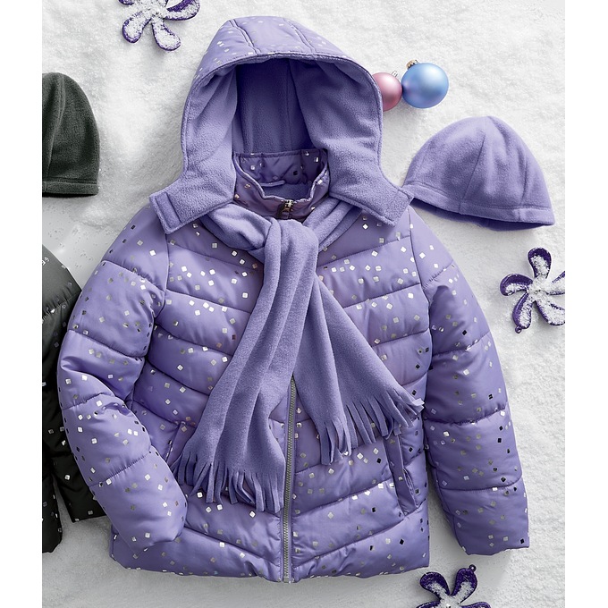 Platinum Girls&#39; Foil Puffer with Hat and Scarf, , large