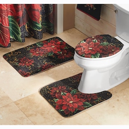 Poinsettia 3-Piece Bath D&eacute;cor Set and Poinsettia Shower Curtain, , large