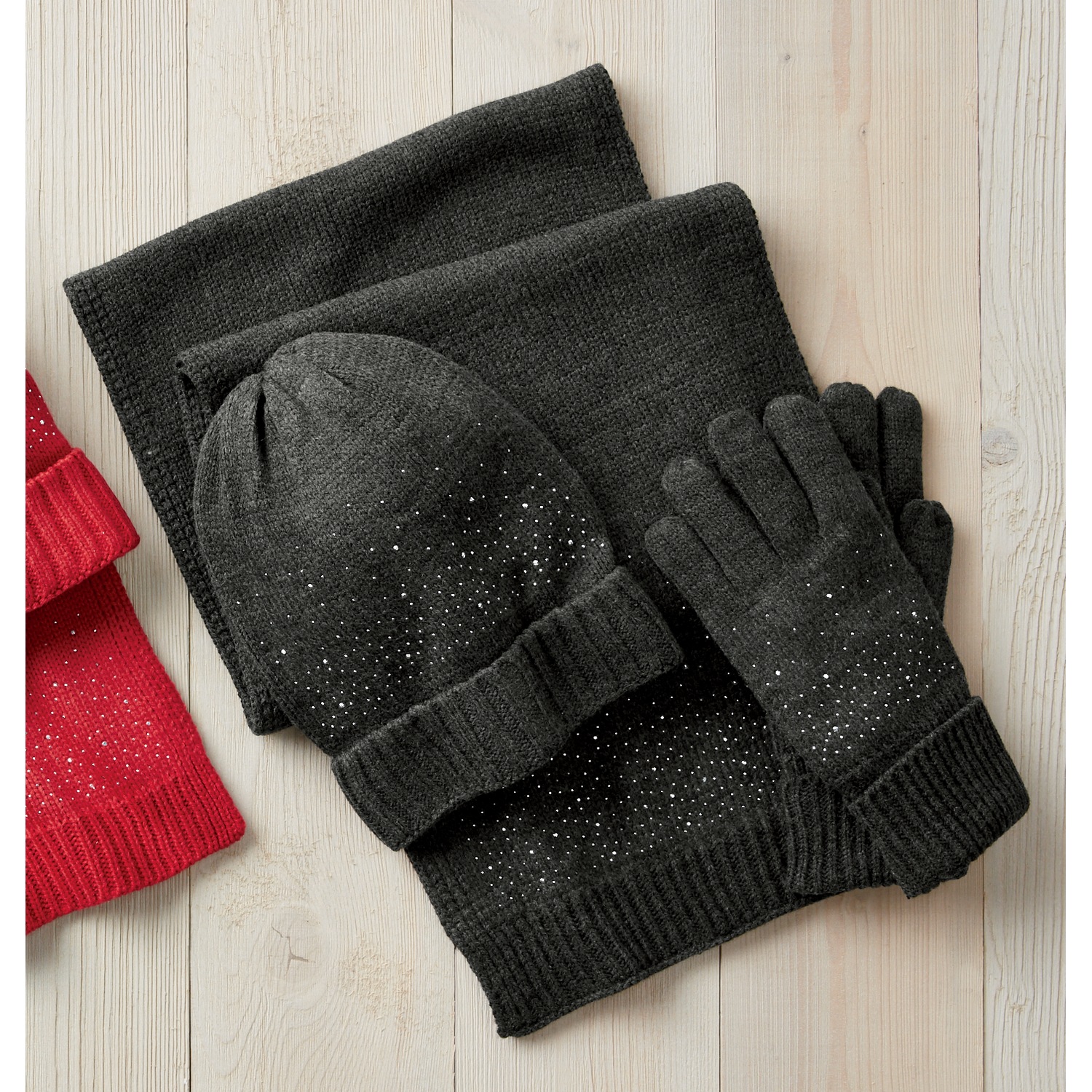 RhinestoneEmbellished Hat, Scarf & Glove Set Montgomery Ward