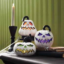 Set of 3 Lit Jack-O-Lanterns, , large