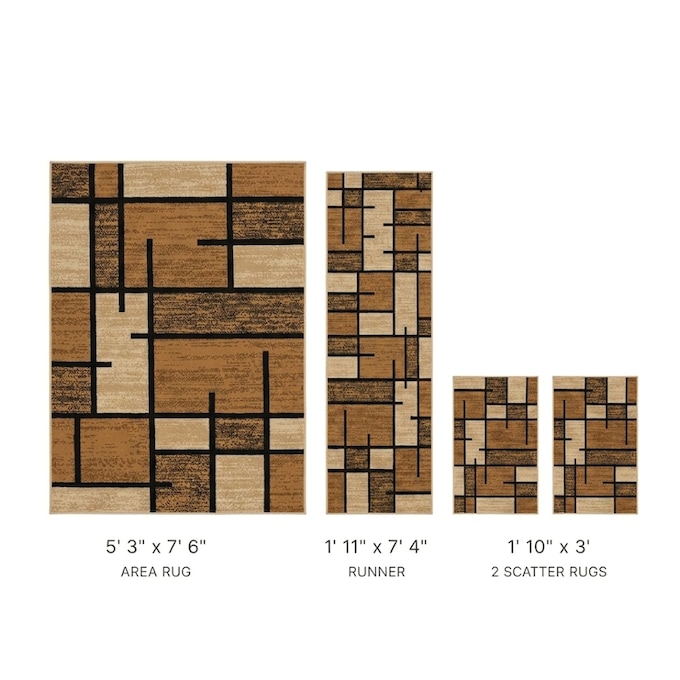4-Piece Gilmore Rug Set, Brown, large