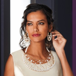 Wire Faux-Pearl Bib Necklace &amp; Earring Set, , large
