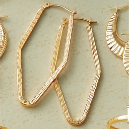 10k Gold Diamond-cut Edge Hoops, , large