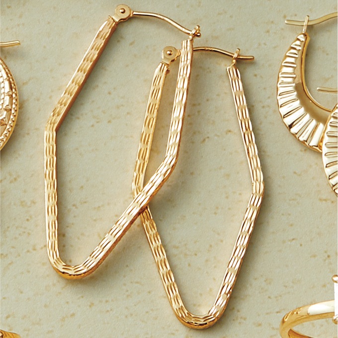 10k Gold Diamond-cut Edge Hoops, , large