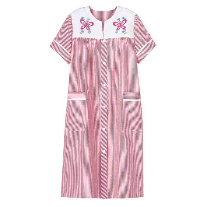 Duster With Embroidered Yoke, Boysenberry Stripe, large