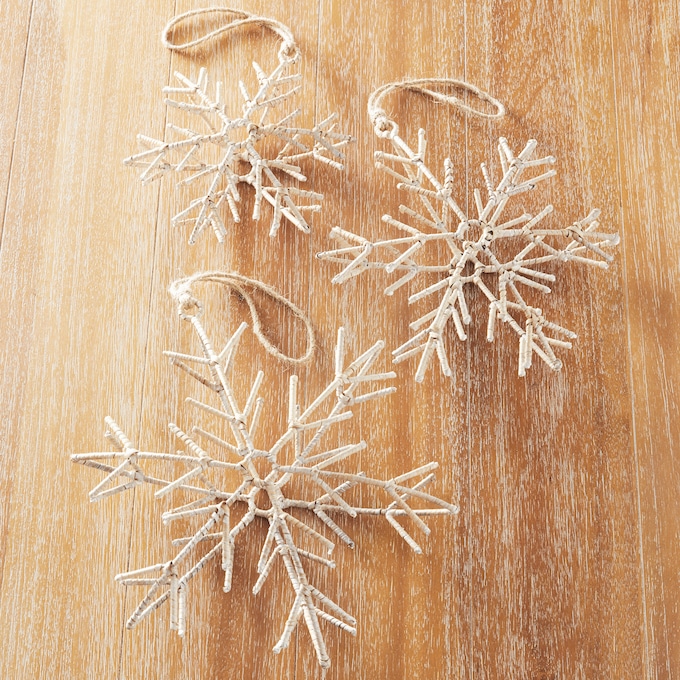 Set of 3 Rattan 3-D Snowflakes, , large