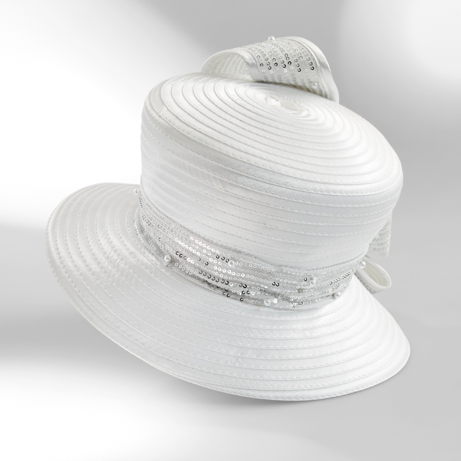 Amerie Women's Dress Hat  Sequin & Faux Pearl Bow with Rhinestone Brooch |  Montgomery Ward