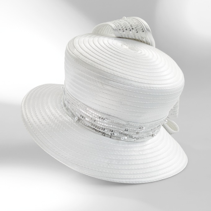 Amerie Women's Dress Hat – Sequin & Faux Pearl Bow with Rhinestone Brooch , , large