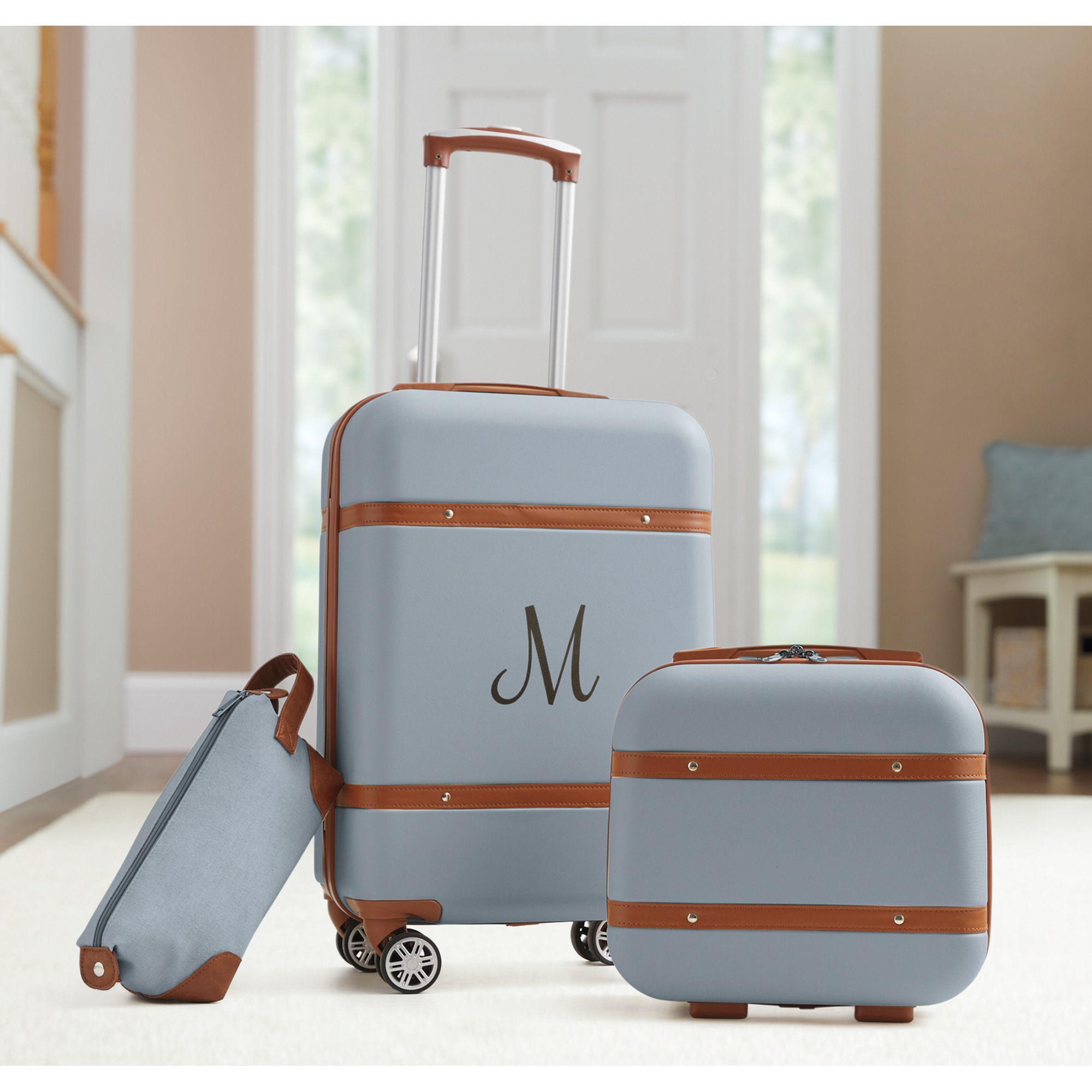 3-Piece Vintage Hardside Luggage Set, Gray, large