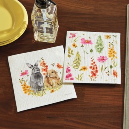 Set of 2 Flower Bunnies Swedish Dishcloths, , large