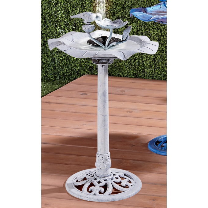 Birdbath Fountain with Bird, White, large
