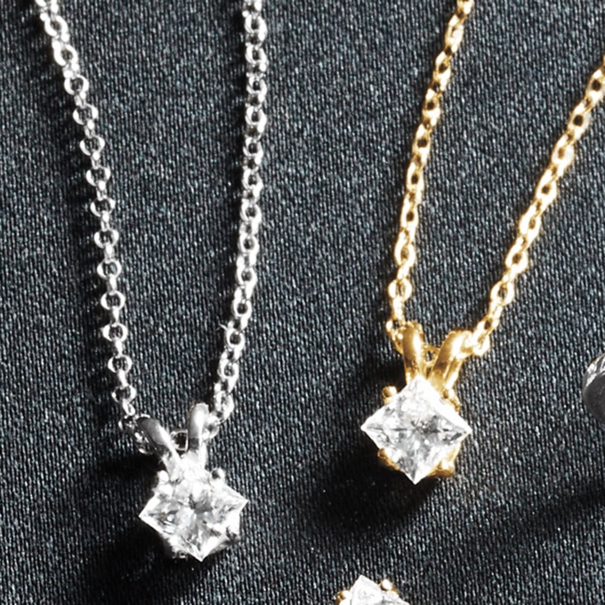 Sterling Lab-Created Diamond Princess Solitaire Pendant, Gold over Sterling Silver, large