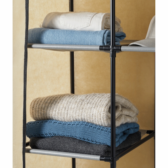 Fabric Storage Wardrobe Closet with Drawers and Hanging Bar, , large