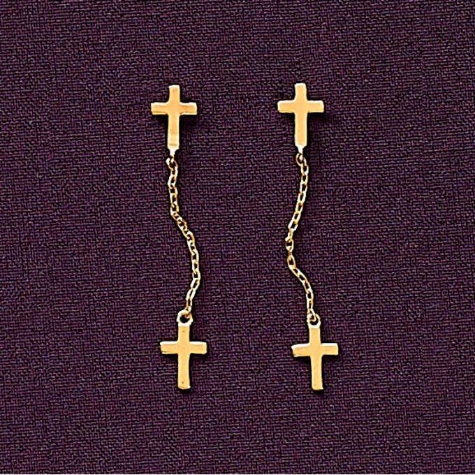 10K Cross Drop Earrings, , large
