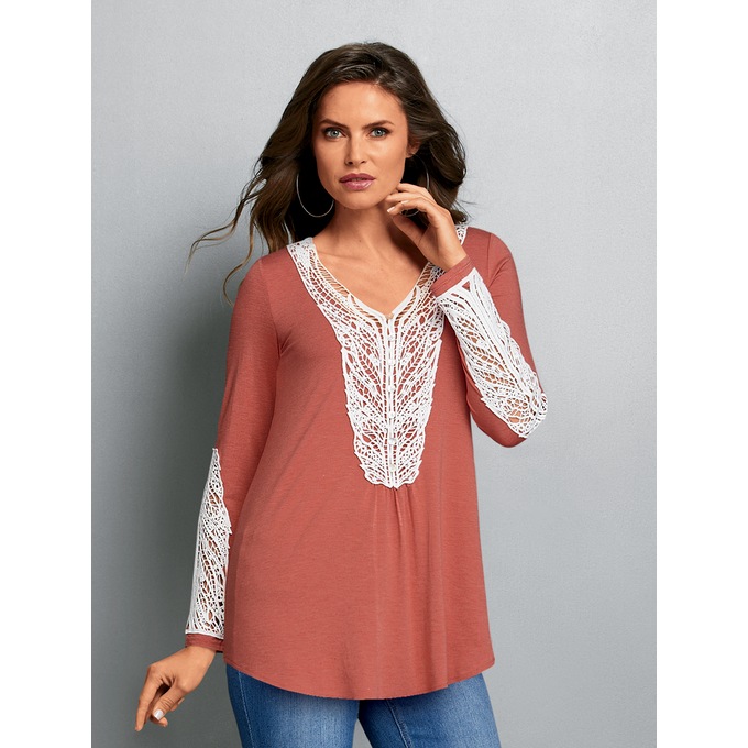 Crochet Trims Top, Ginger, large