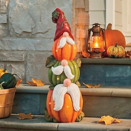 Large Lit Harvest Pumpkin/Gnome Stack, , large