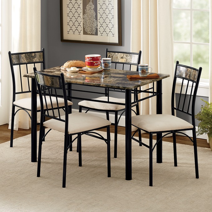 5-Piece Marble Dining Set, , large