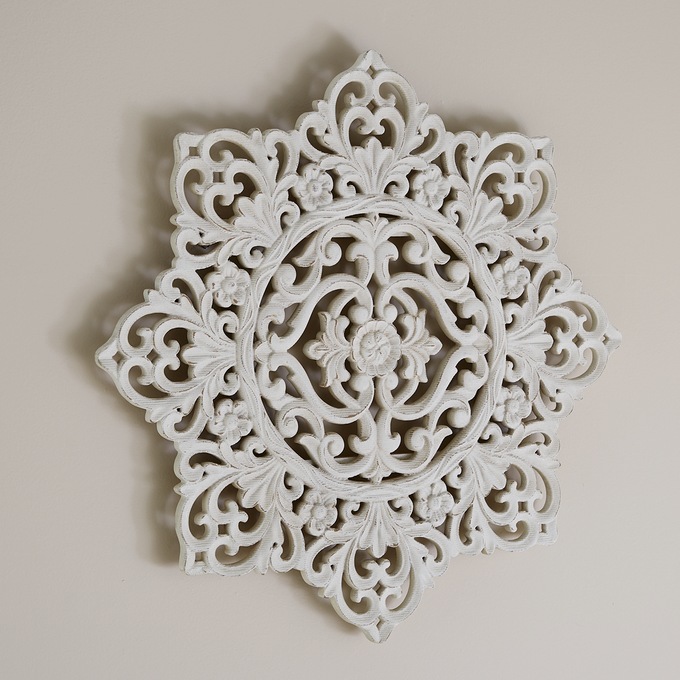 Carved Floral Medallion Wall Art, , large
