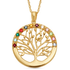 Family/Birthstone Sterling Silver Tree Pendant, , large