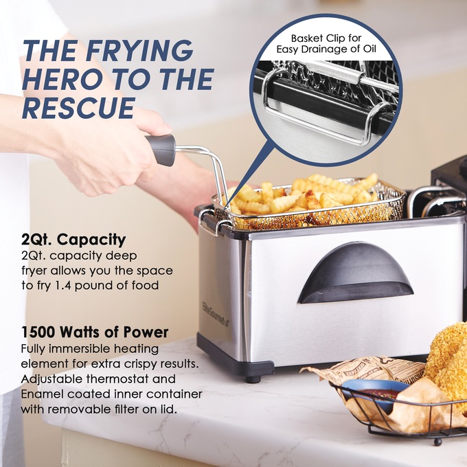 Elite Gourmet 2-qt. Deep Fryer, Stainless Steel Black, large