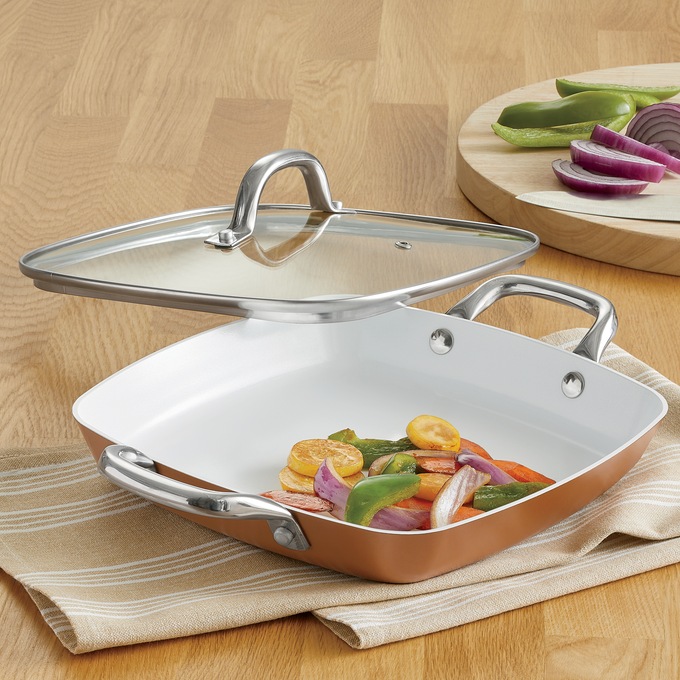 Ginny&#39;s Square Ceramic Skillet with Lid, , large