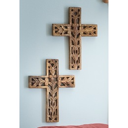Set of 2 Carved Wall Crosses, , large