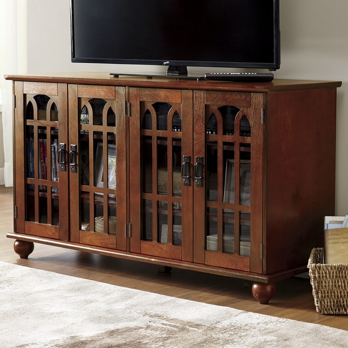Arched-Door Mission Style 4-Door TV Stand, , large