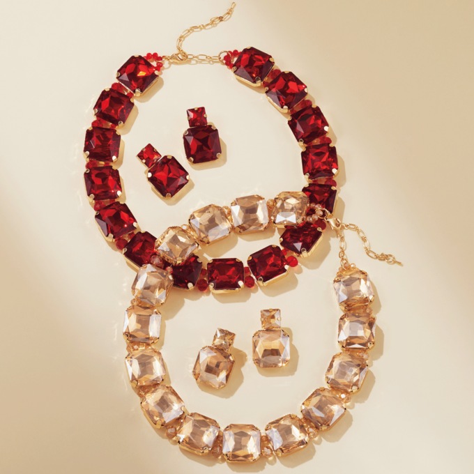 Emerald-Cut Crystal Necklace & Earrings Set, , large
