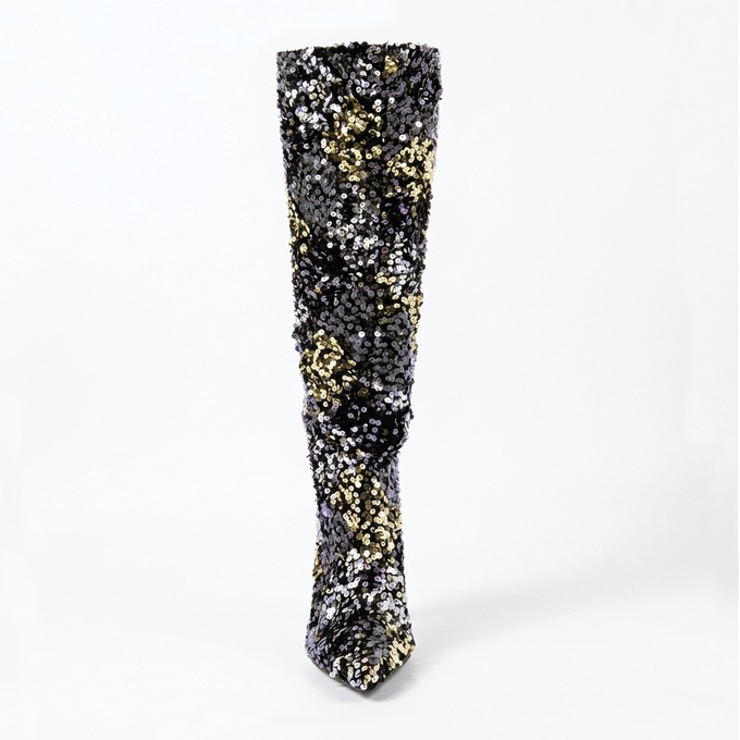 Azalea Wang Jimena Sequin Boot for Women with Checkered Pattern and 3&rdquo; Heel, , large