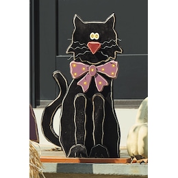 Chunky Wood Cutouts Lit Black Cat, , large