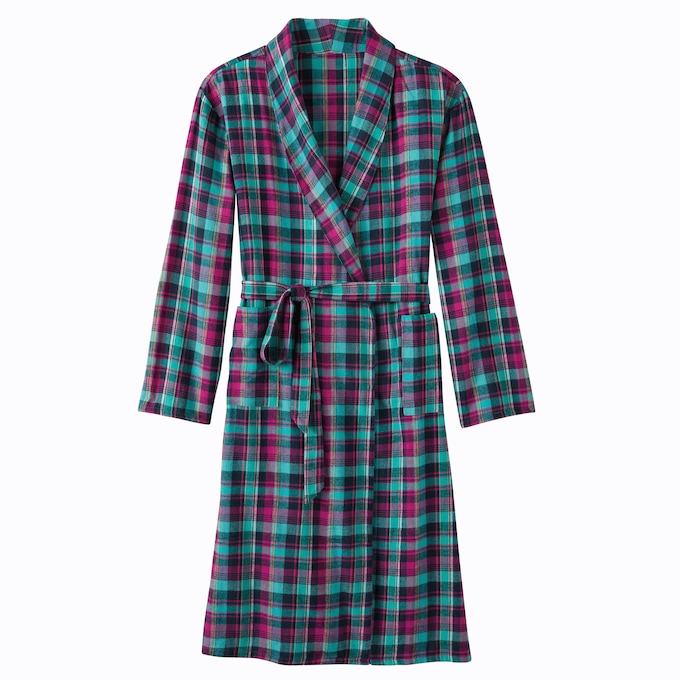 Men's Flannel Wrap Robe, , large