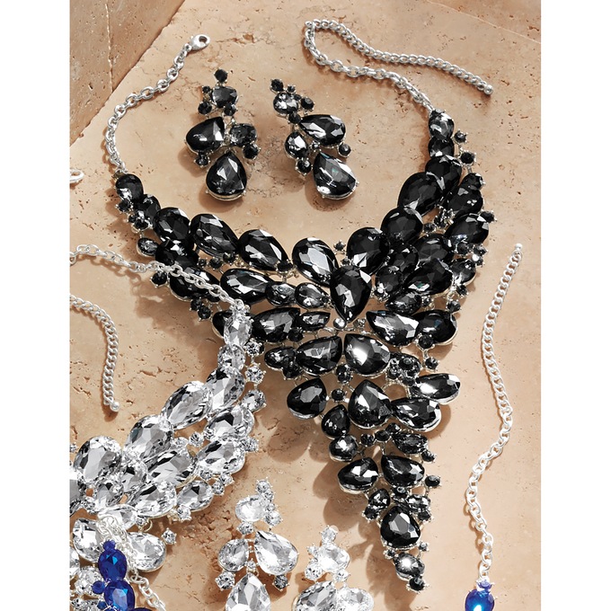 Crystal Bib Necklace and Earring Set, , large