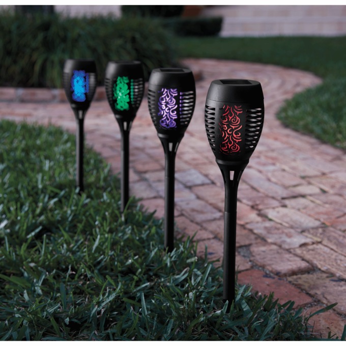 Set of 4 Multicolor Solar Flame Stakes, , large