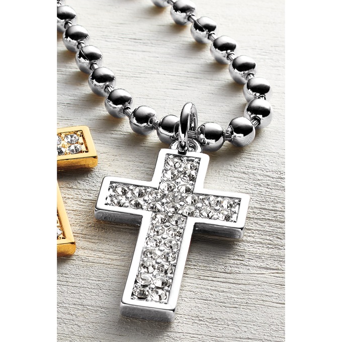 Men's Crystal Pav&eacute; Cross Pendant, Silvertone, large