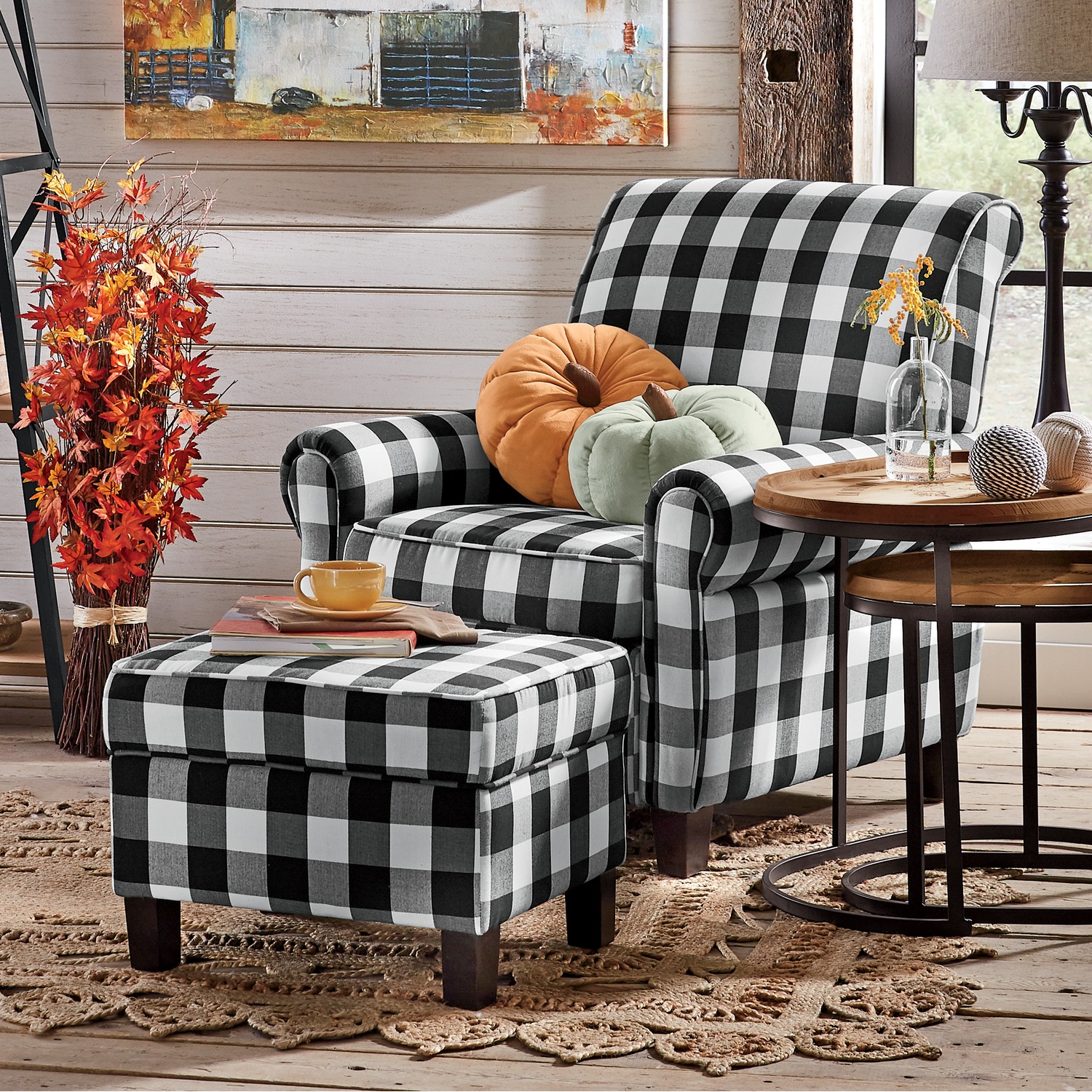 Black and white check chair online