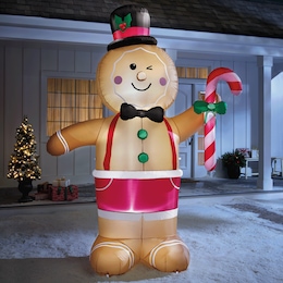 Lit Gingerbread Man Inflatable, , large