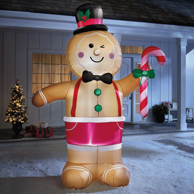 Lit Gingerbread Man Inflatable, , large