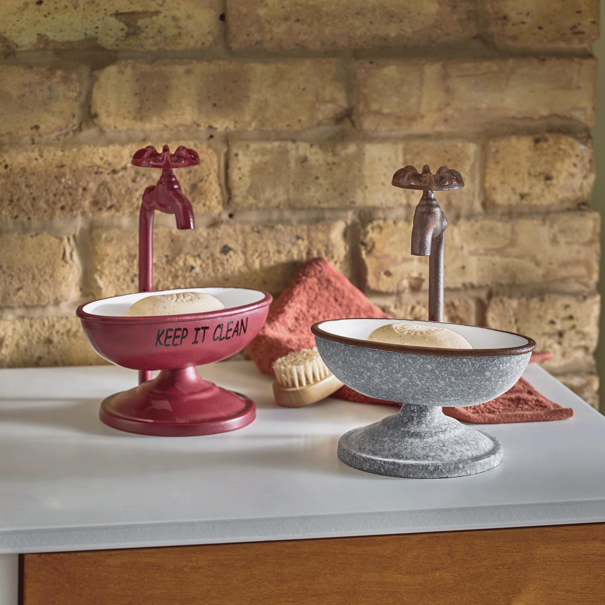 Vintage Pedestal Sink Soap Dish with Faucet Accent, , large
