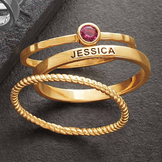 Personalized Birthstone Stack 3-Ring, , large
