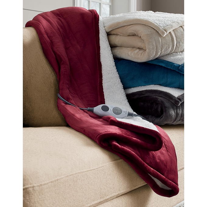 Westinghouse Reversible Fleece to Sherpa Heated Throw, Plush, , large