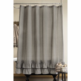 Gingham Ruffled Shower Curtain, , large