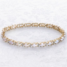 Genuine Opal &amp; Diamond Tennis Bracelet, , large