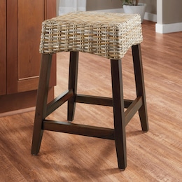 Roberta Wood &amp; Rattan Stool, , large