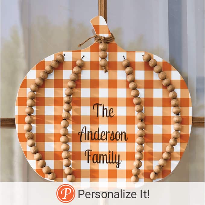 Personalized Plaid Pumpkin Door Hanger, , large