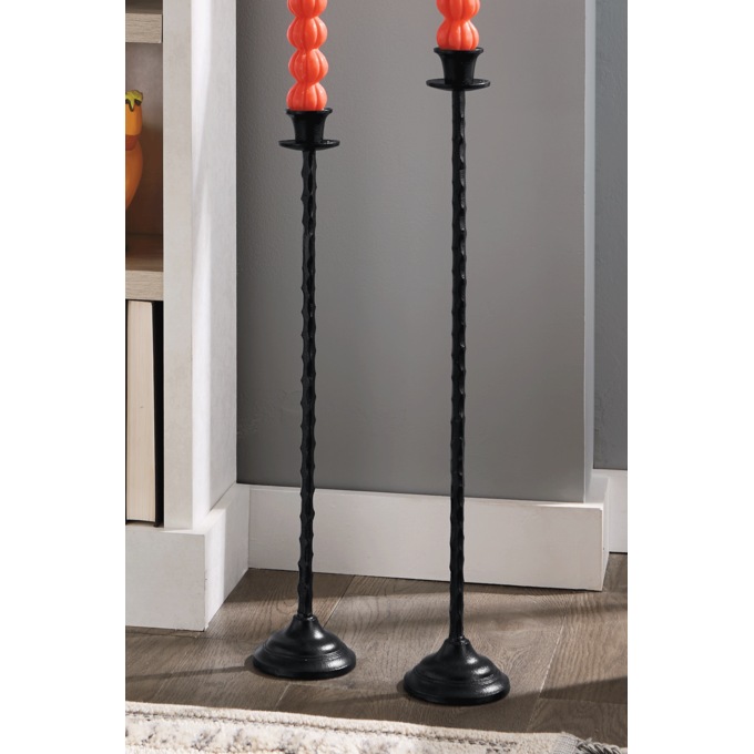 Set of 2 Metal Floor-Standing Taper Candle Holders, Black, large