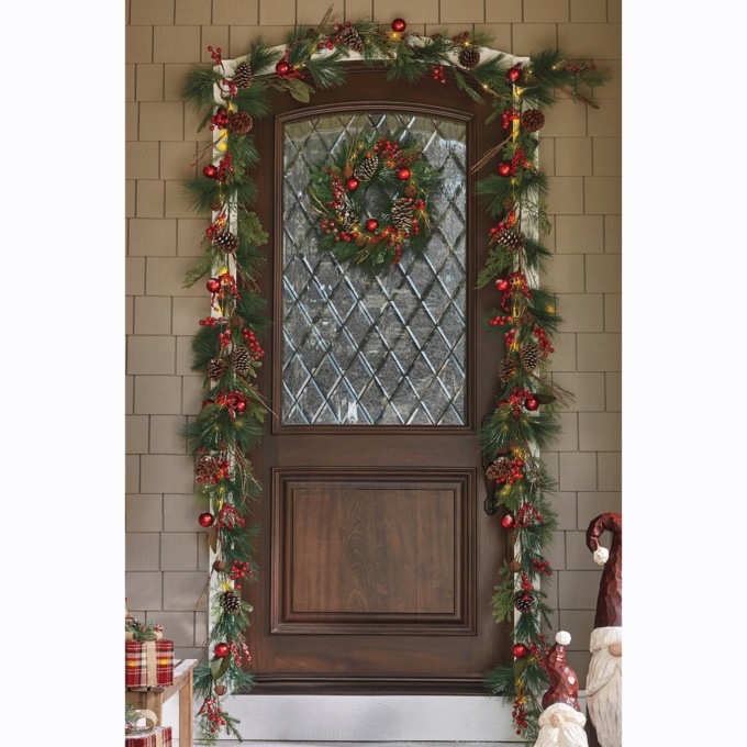Lighted Faux-Pine Garland, , large