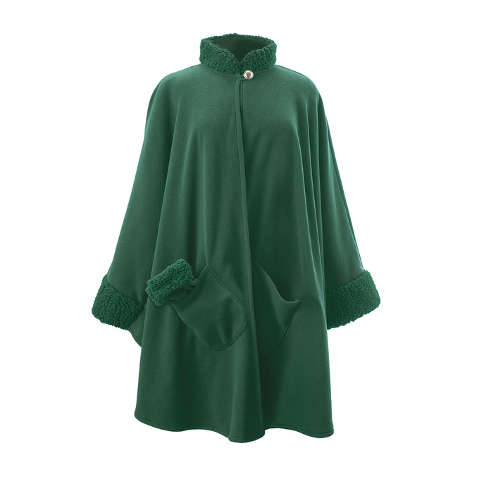 Sherpa-Trimmed Matching Fleece Cape with Gloves, Emerald, large